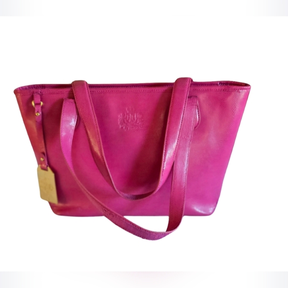 Lauren Ralph Lauren Newton Shopper Tote Hot Pink Leather Large Purse w/ Scarf - Picture 2 of 16